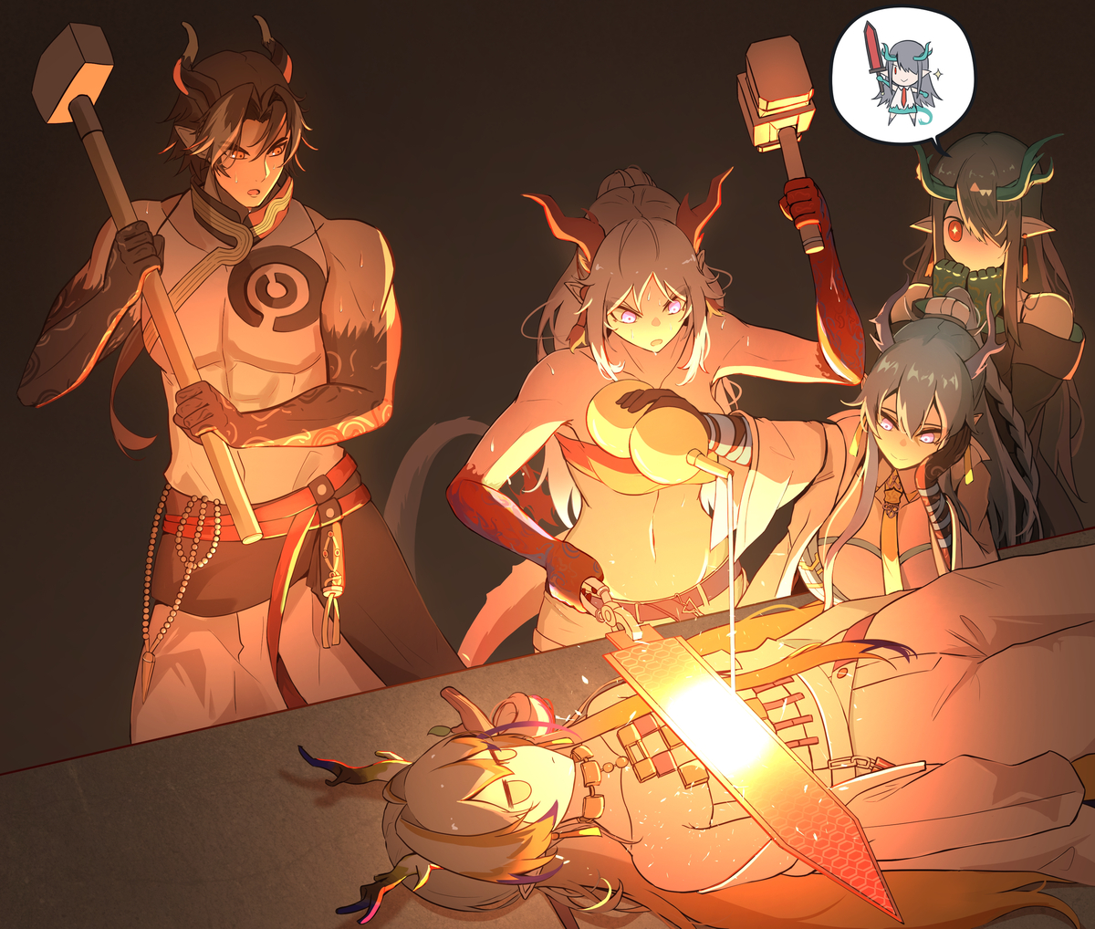 This is a pixiv picture whose title is 兄妹齐心，锻造神兵.