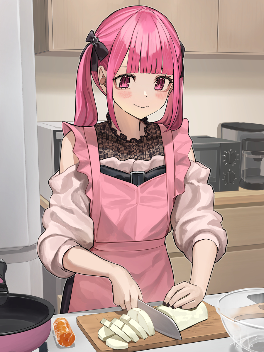 This is a pixiv picture whose title is 煮物を作る見た目地雷系の幼馴染.