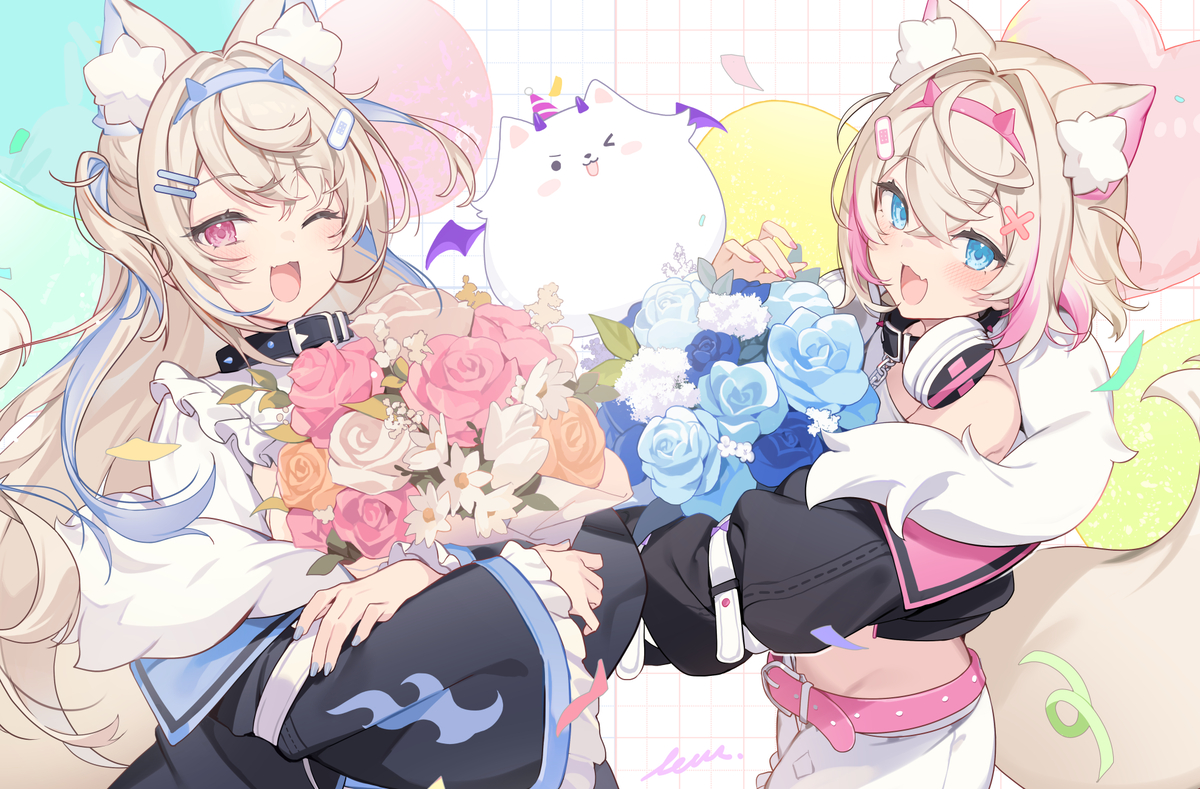 This is a pixiv picture whose title is Happy birthday FUWAMOCO！.