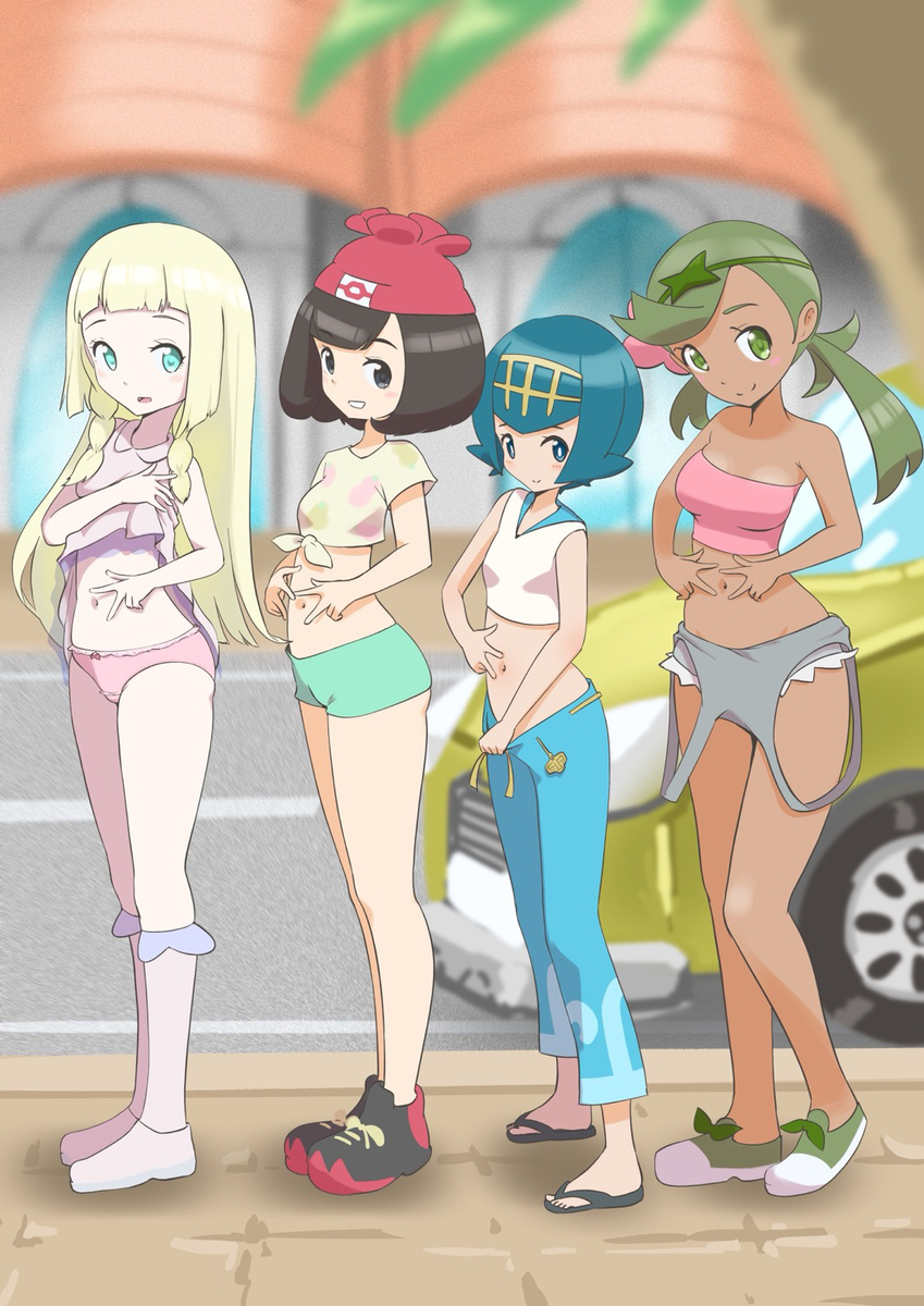 This is a pixiv picture whose title is 24−26 おへそ見せたガールズ.