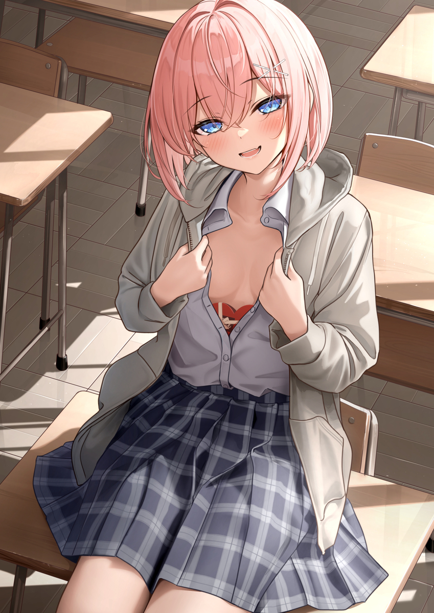 This is a pixiv picture whose title is 学校にチョコ持ってくるの禁止ですからね、ちゃんと隠してきました….