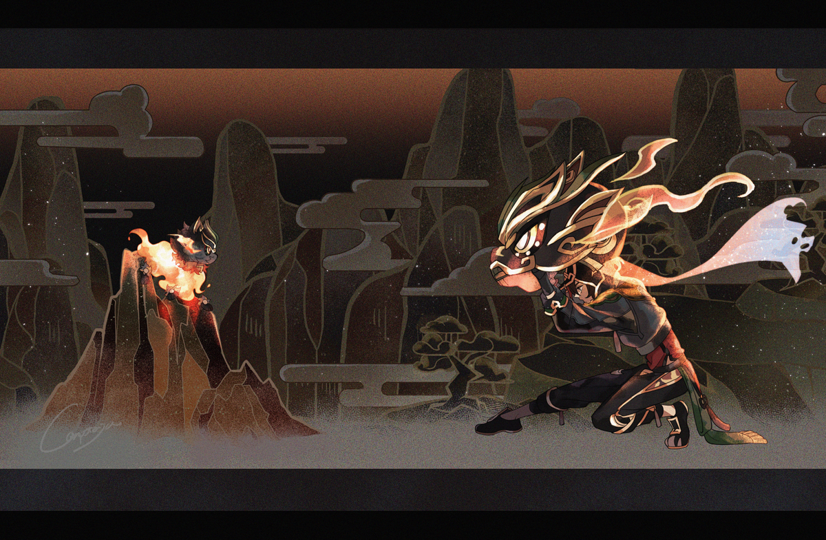 This is a pixiv picture whose title is 二匹の猊獣.