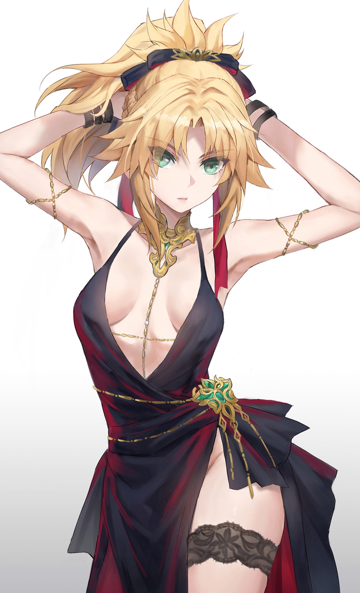 This is a pixiv picture whose title is 黒いドレスモードレッド.