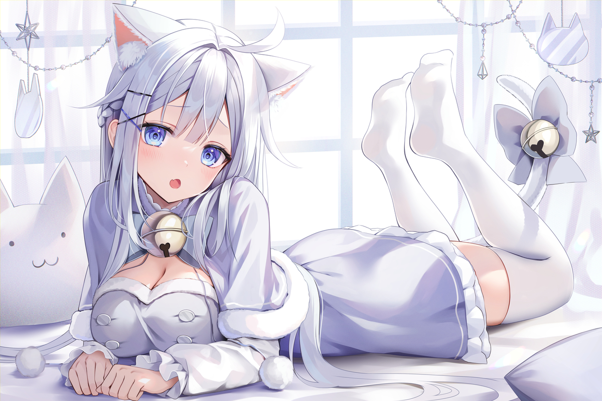 This is a pixiv picture whose title is 猫白すずはちゃん.