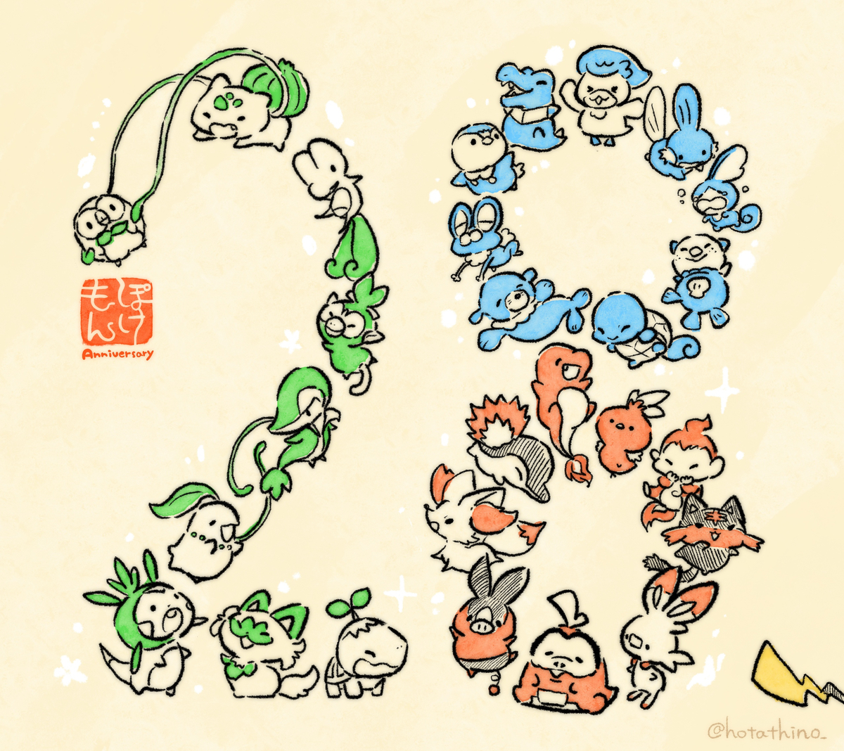 This is a pixiv picture whose title is ポケモン28周年！＆ポケモン絵まとめ.