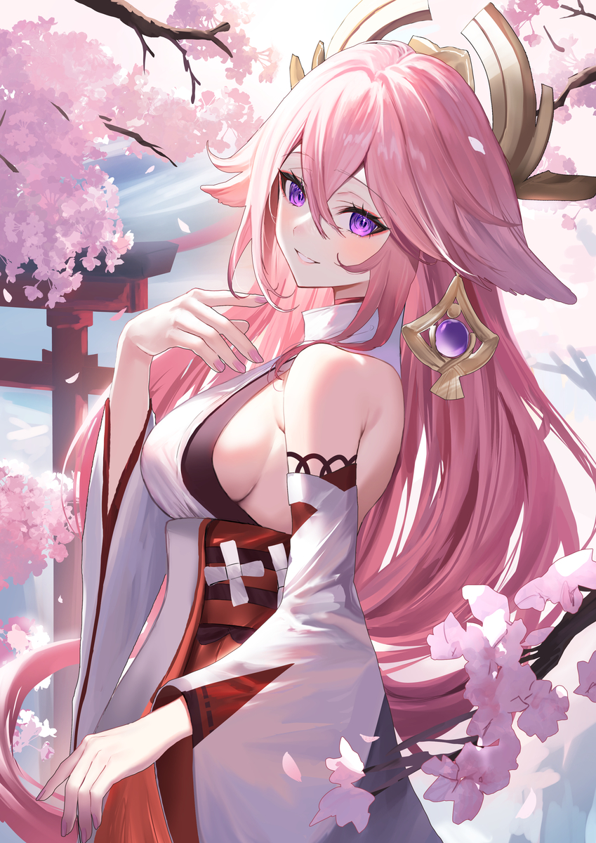 This is a pixiv picture whose title is 『桜色はきれいじゃの』🌸.