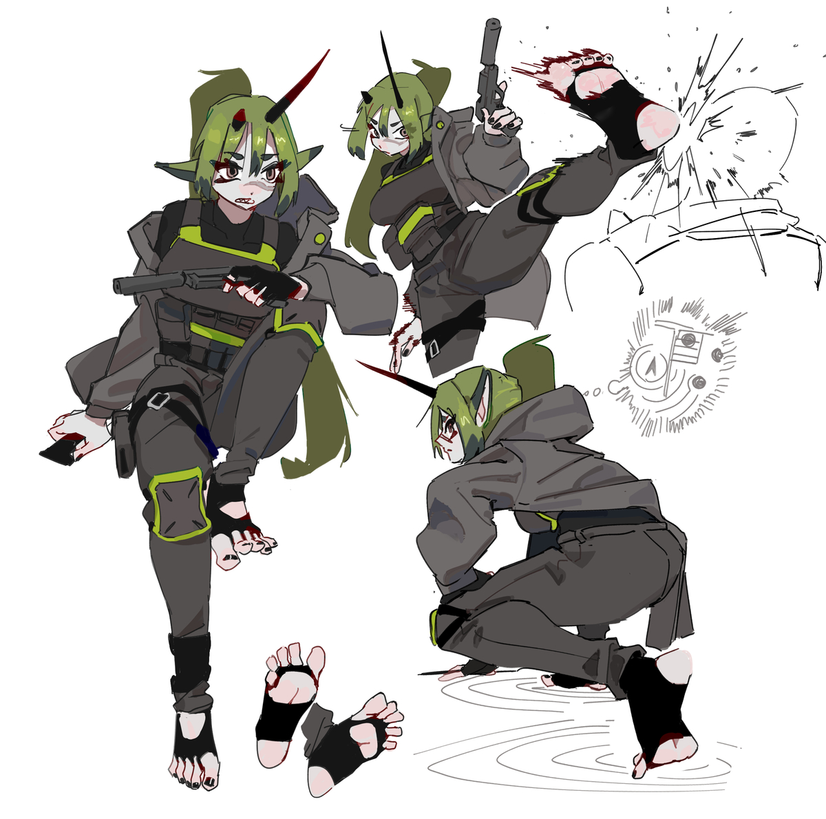 This is a pixiv picture whose title is 露出脚掌的鬼族杀手.