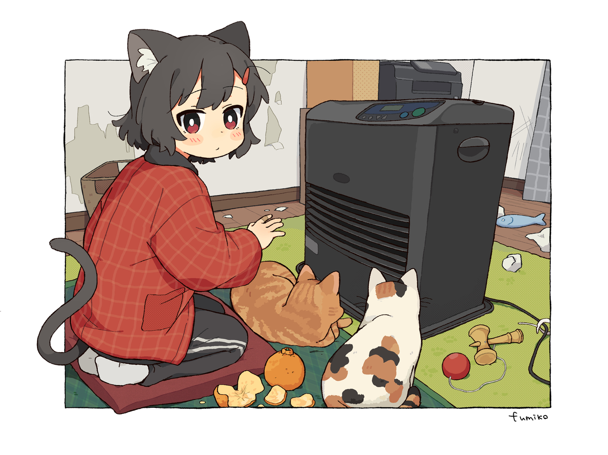 This is a pixiv picture whose title is ねこヒーター.