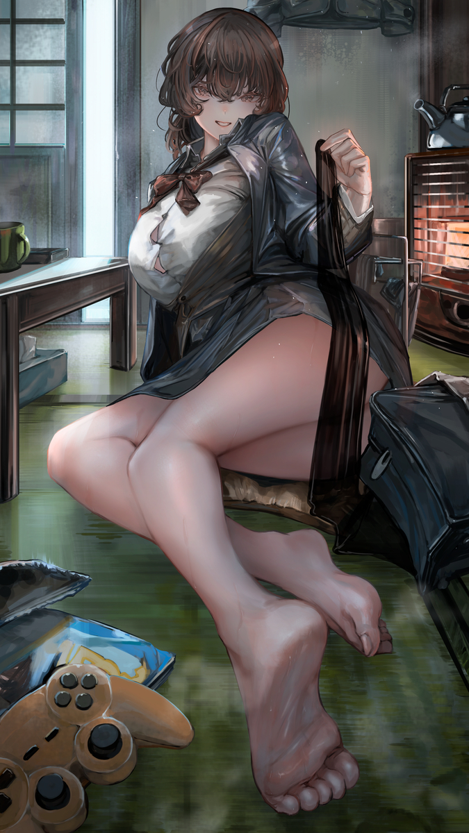 This is a pixiv picture whose title is ”7時28分　明け方より雪　「サボっちゃおうか？」”.