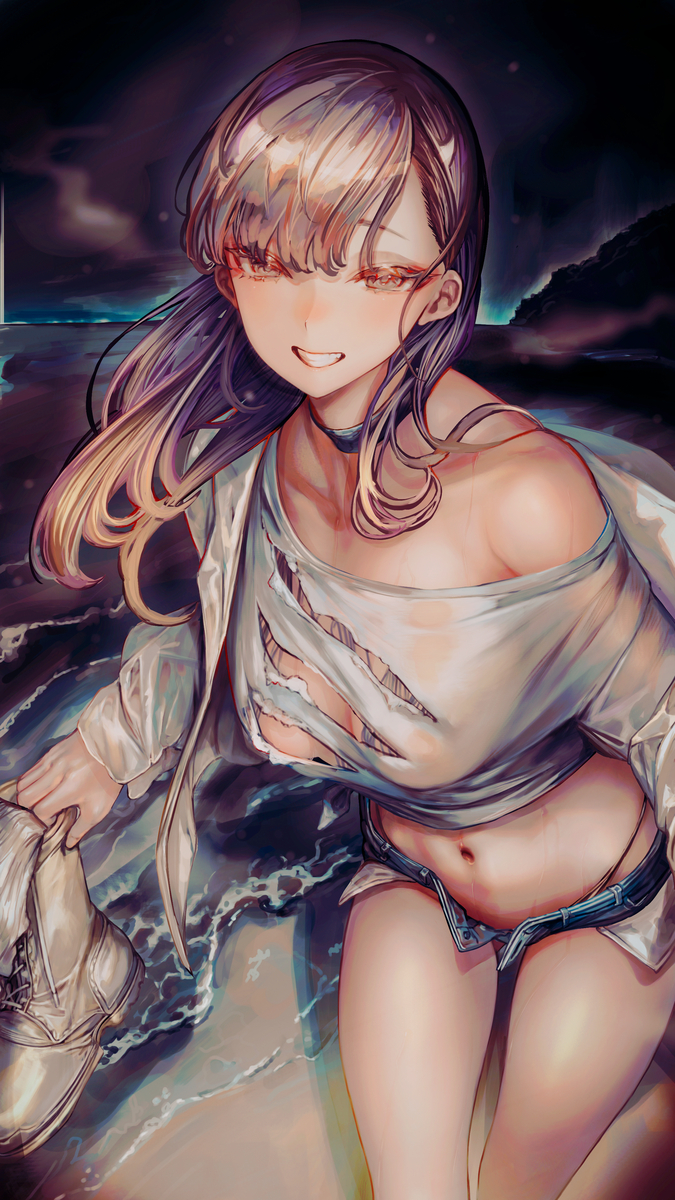 This is a pixiv picture whose title is ”0時11分　気温22.4℃　地元の海岸”.