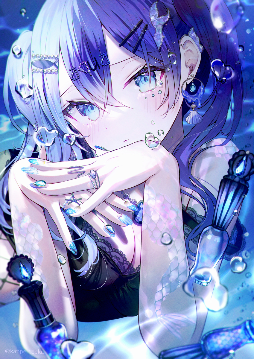This is a pixiv picture whose title is Aquamarine Mermaid Tears.