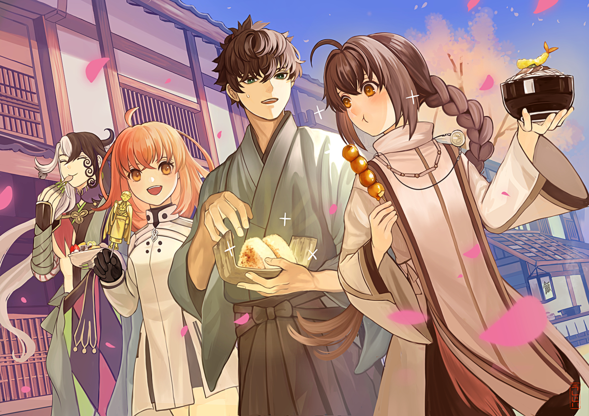 This is a pixiv picture whose title is 食べ歩き in 江戸.