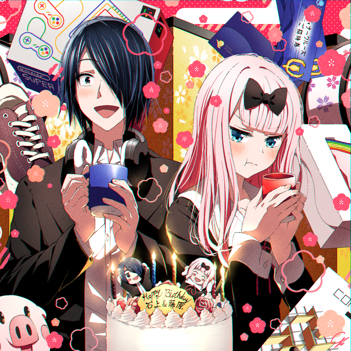 This is a pixiv picture whose title is 『Happy Birthday石上&藤原🎂』.