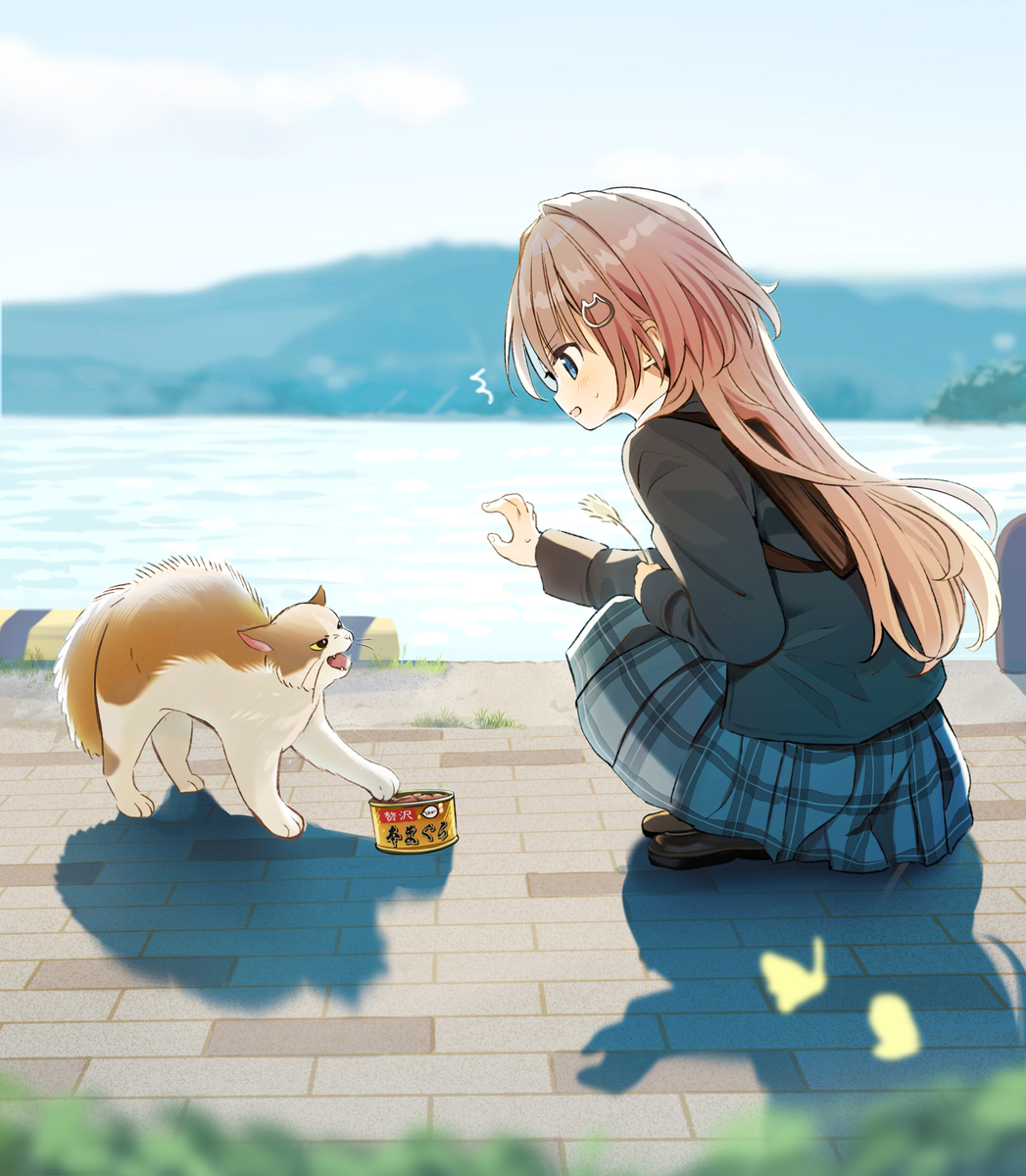 This is a pixiv picture whose title is 「ネコと和解したい」.