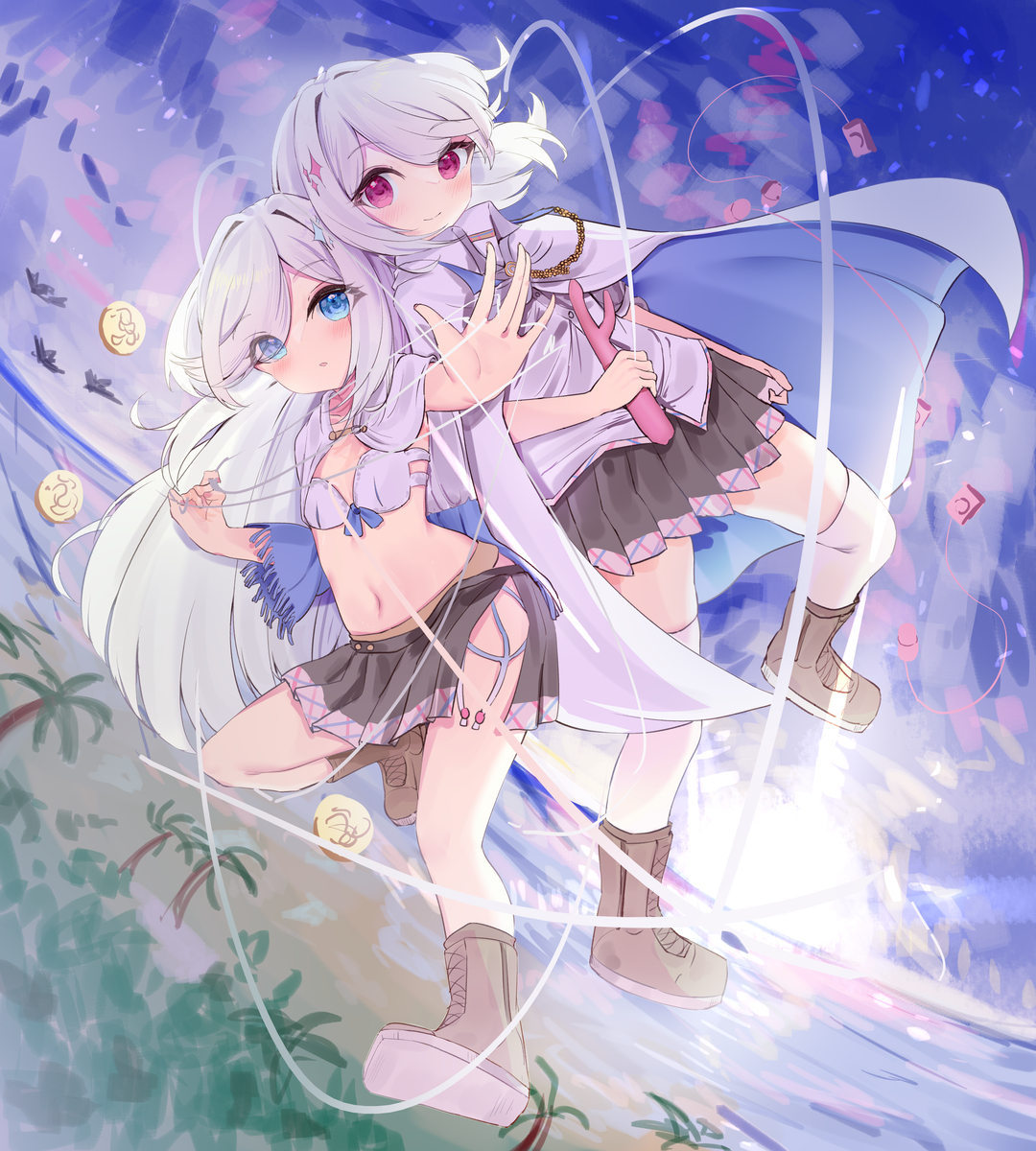 This is a pixiv picture whose title is 在拔作岛生活的百合姐妹该如何是好（大雾.