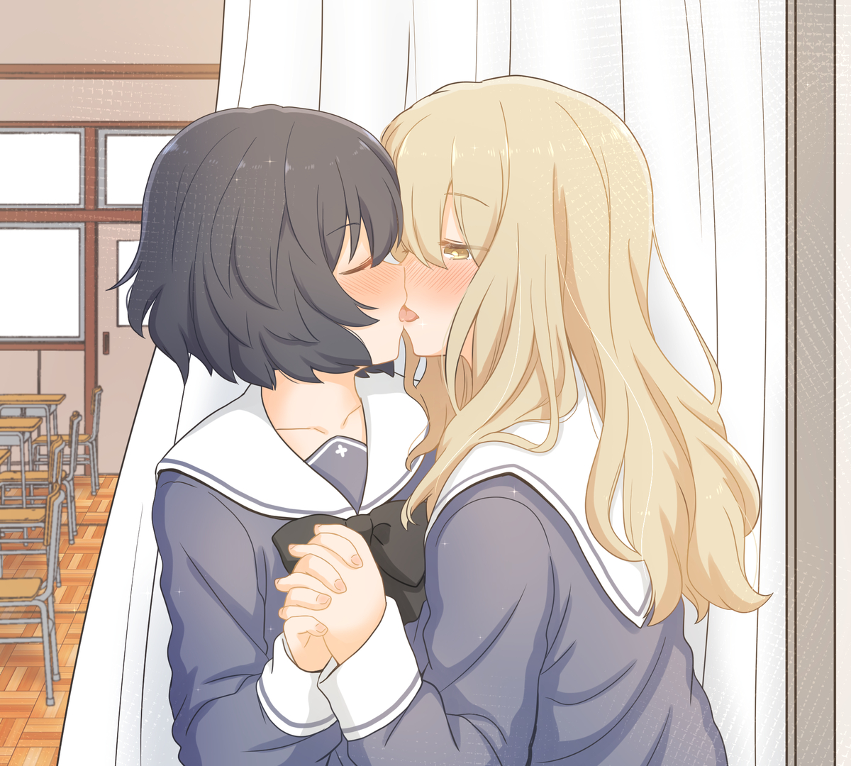This is a pixiv picture whose title is カーテンの裏で.