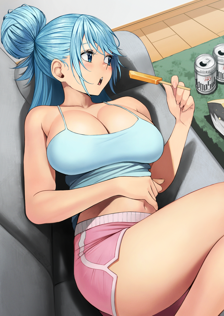 This is a pixiv picture whose title is 『100日後も働かないアクア』.