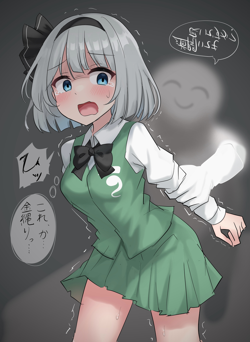 This is a pixiv picture whose title is ガチ◯霊に捕まって動けなくなる妖夢ちゃん.