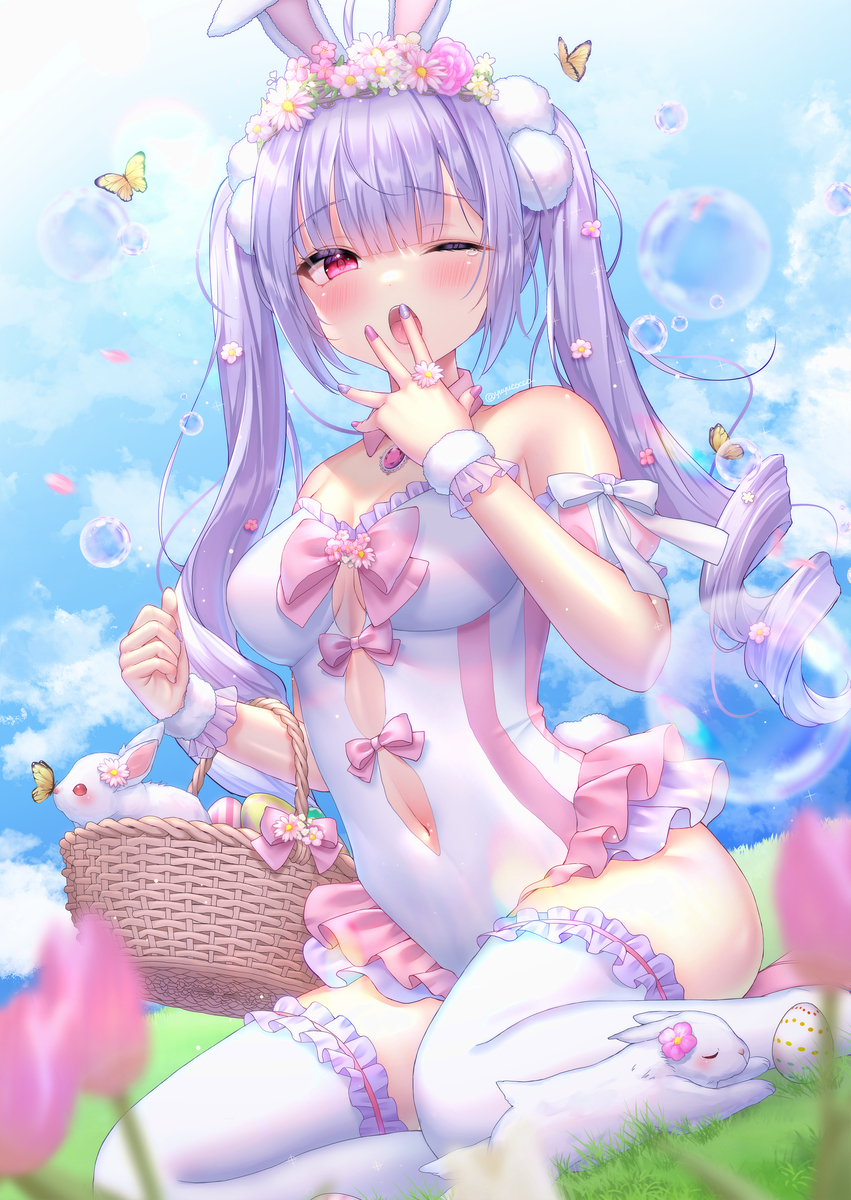 This is a pixiv picture whose title is ぽかぽか陽気に誘われて🌷🐇ᶻᶻᶻ.