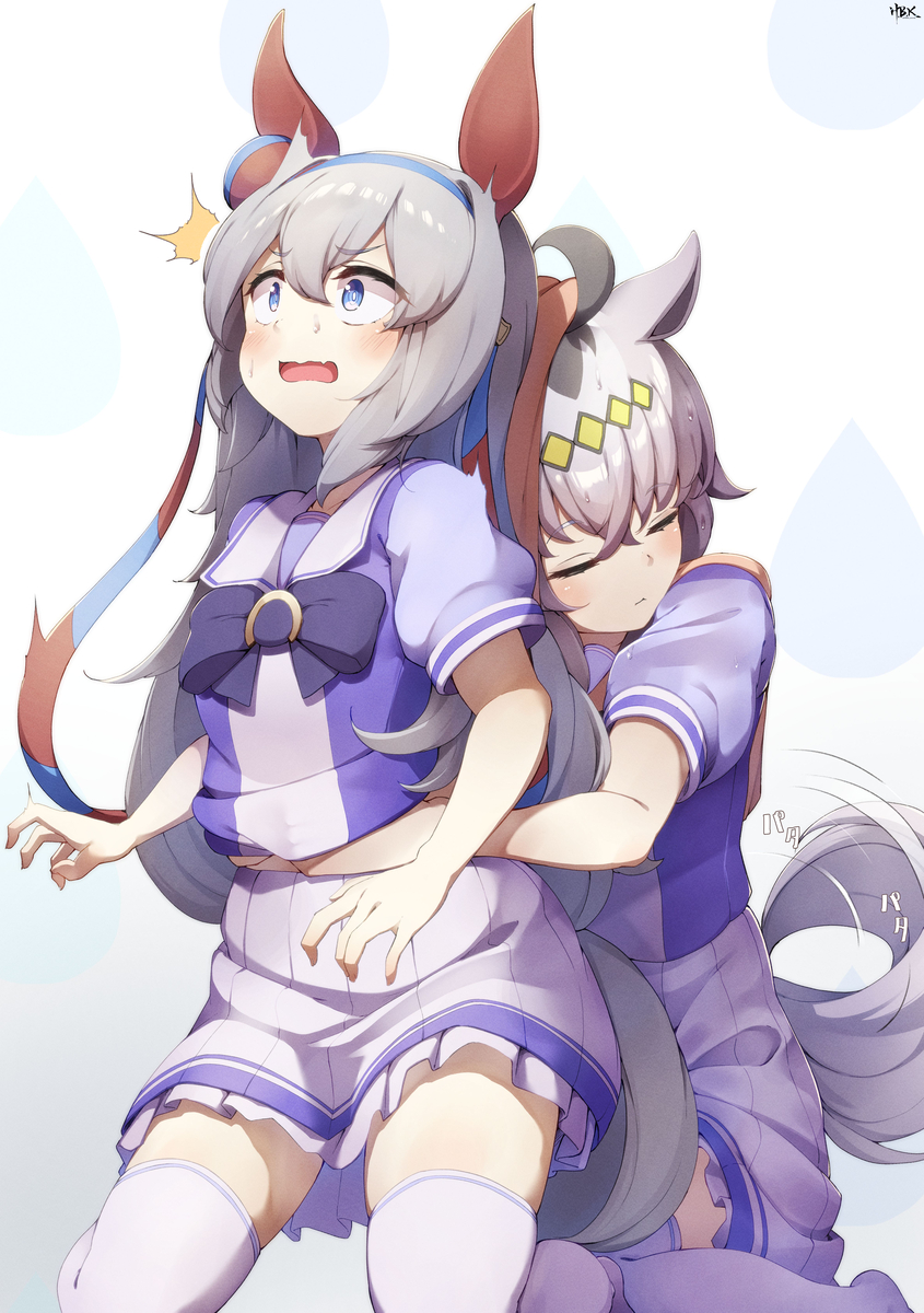 This is a pixiv picture whose title is タマモクロスと大雨の中帰ってきた大型犬.