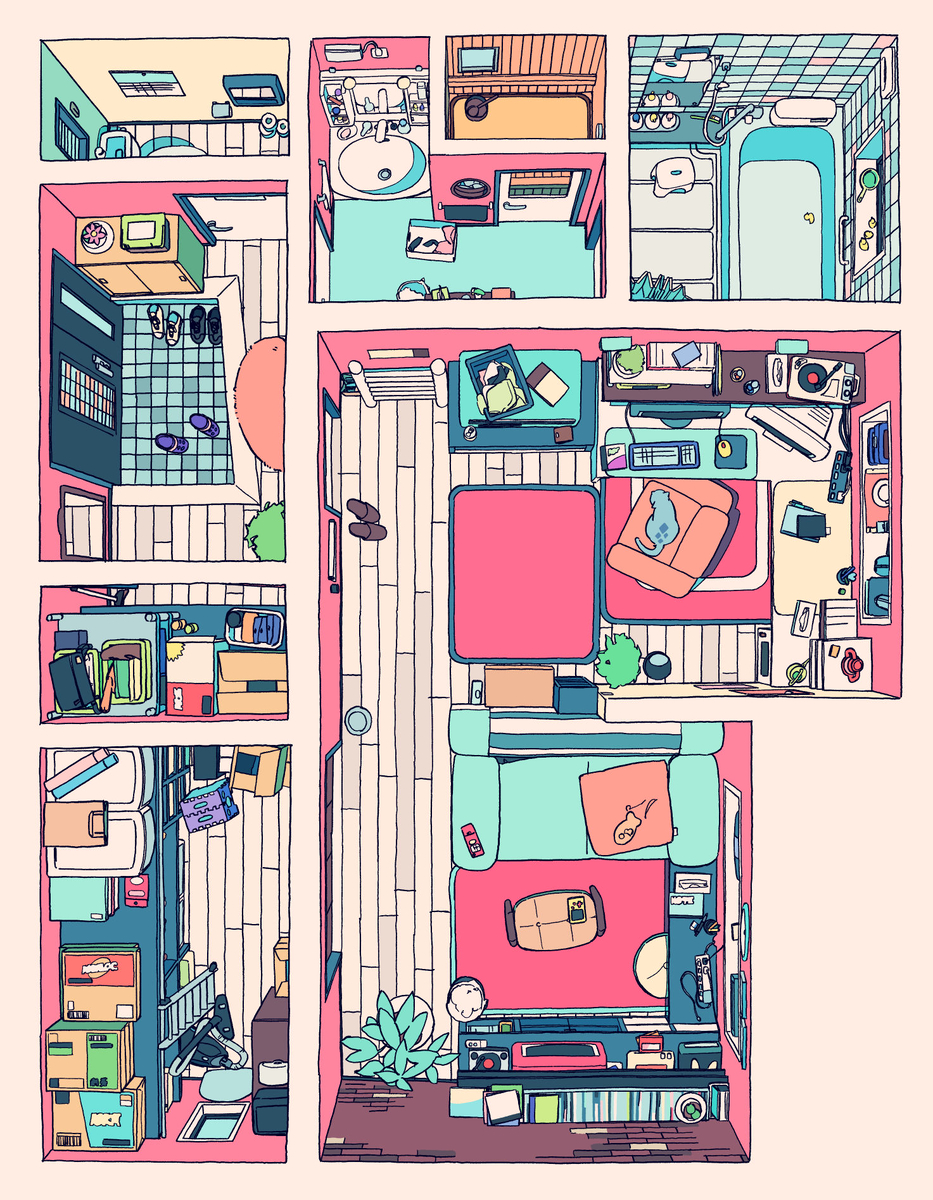 This is a pixiv picture whose title is 間取り図付きお部屋イラスト（一階ver.）.
