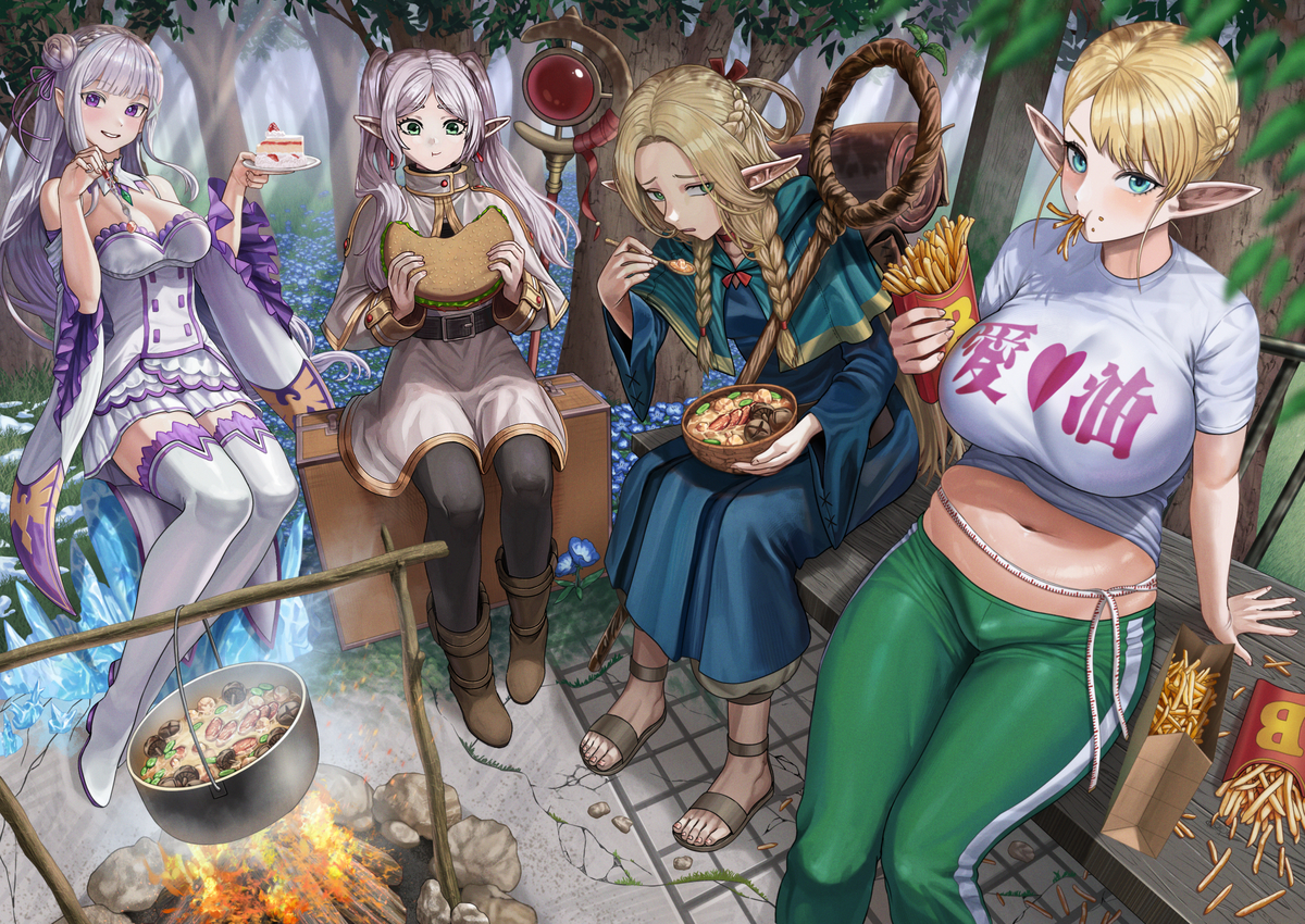 This is a pixiv picture whose title is Elfs Eating.