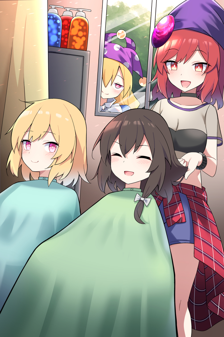 This is a pixiv picture whose title is 地獄の女神に散髪してもらう蓮子とメリー.