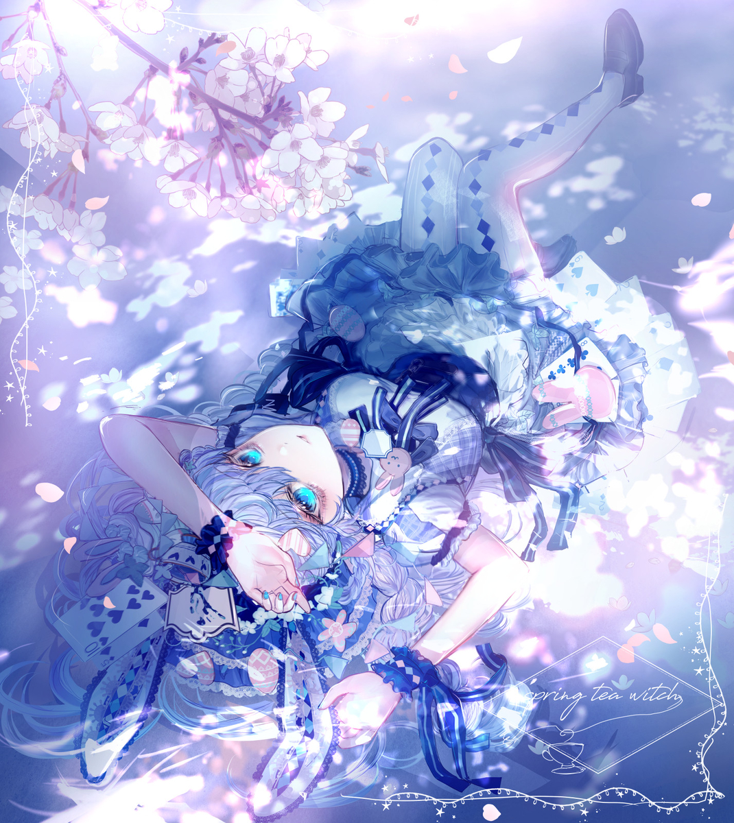 This is a pixiv picture whose title is 春と桜の紅茶魔女(全身版).