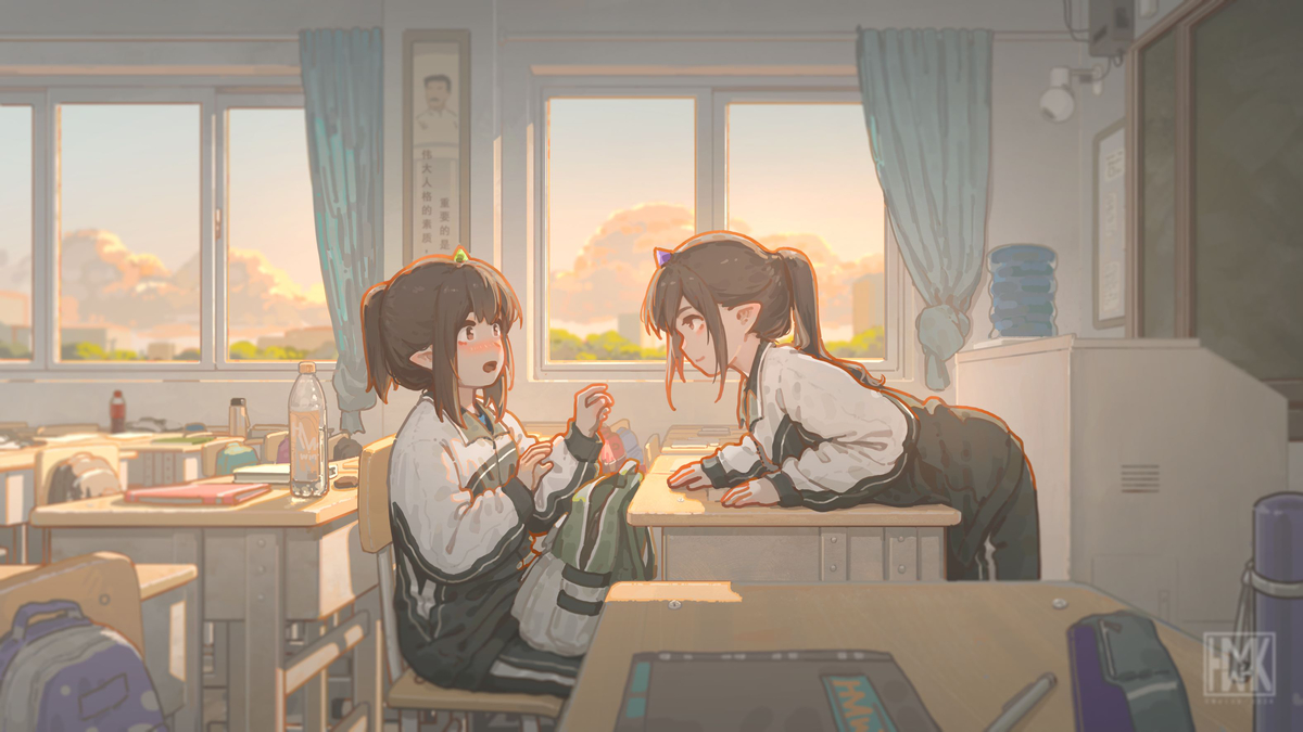 This is a pixiv picture whose title is 【小云兮上学记-初中篇-课余的调侃】.