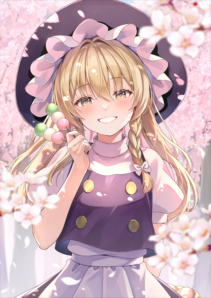 This is a pixiv picture whose title is 魔理沙も花より団子.