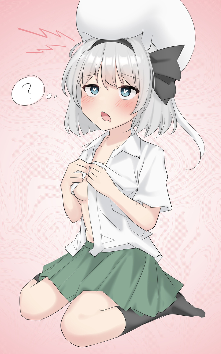 This is a pixiv picture whose title is 脳をいじられて自分から脱ぎだしちゃうみたいなシチュ.