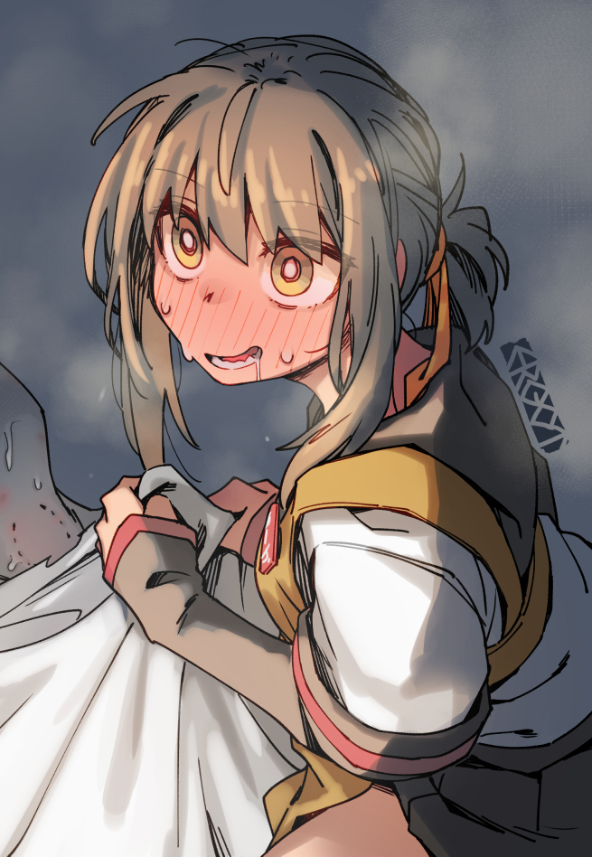 This is a pixiv picture whose title is 「ちっ、違うんです！司令官にびっくりさせられた...からつい...