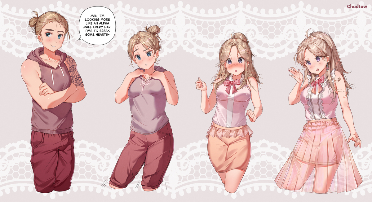 This is a pixiv picture whose title is TSF - Manbun.