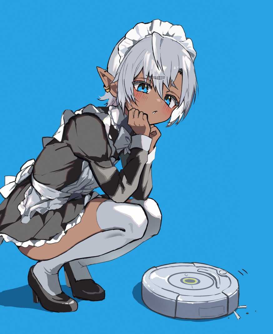 This is a pixiv picture whose title is お掃除ロボットとメイドエルフ少年.