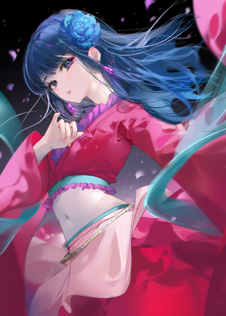 This is a pixiv picture whose title is 月下に舞い踊る花.