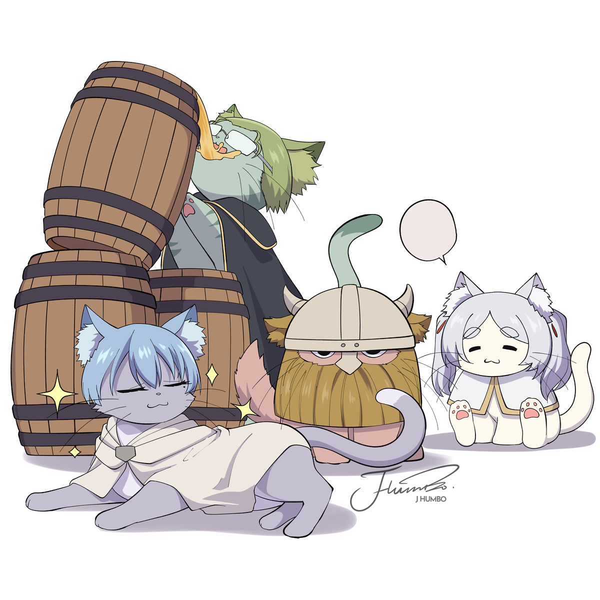 This is a pixiv picture whose title is 🍺🐱🐱🐱 ✨🐱✨.