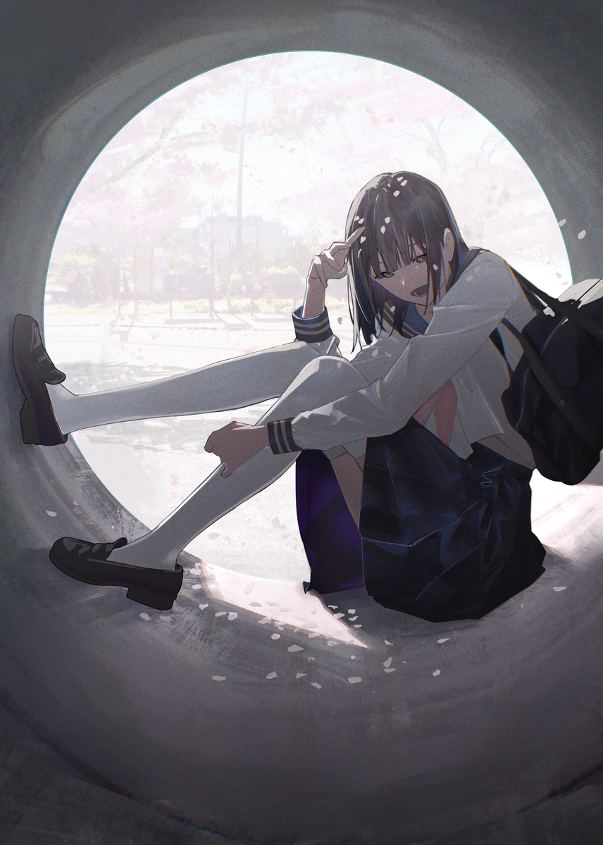 This is a pixiv picture whose title is 雨宿り.