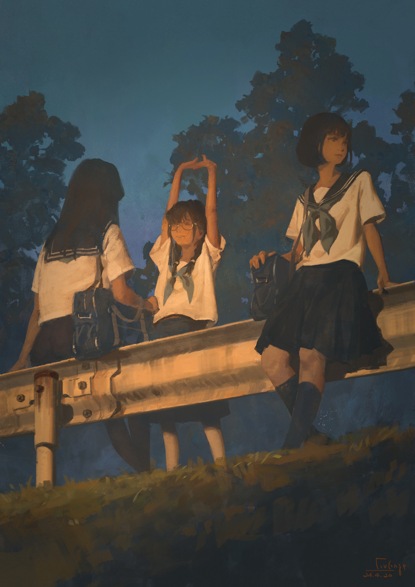 This is a pixiv picture whose title is 夕暮れ.