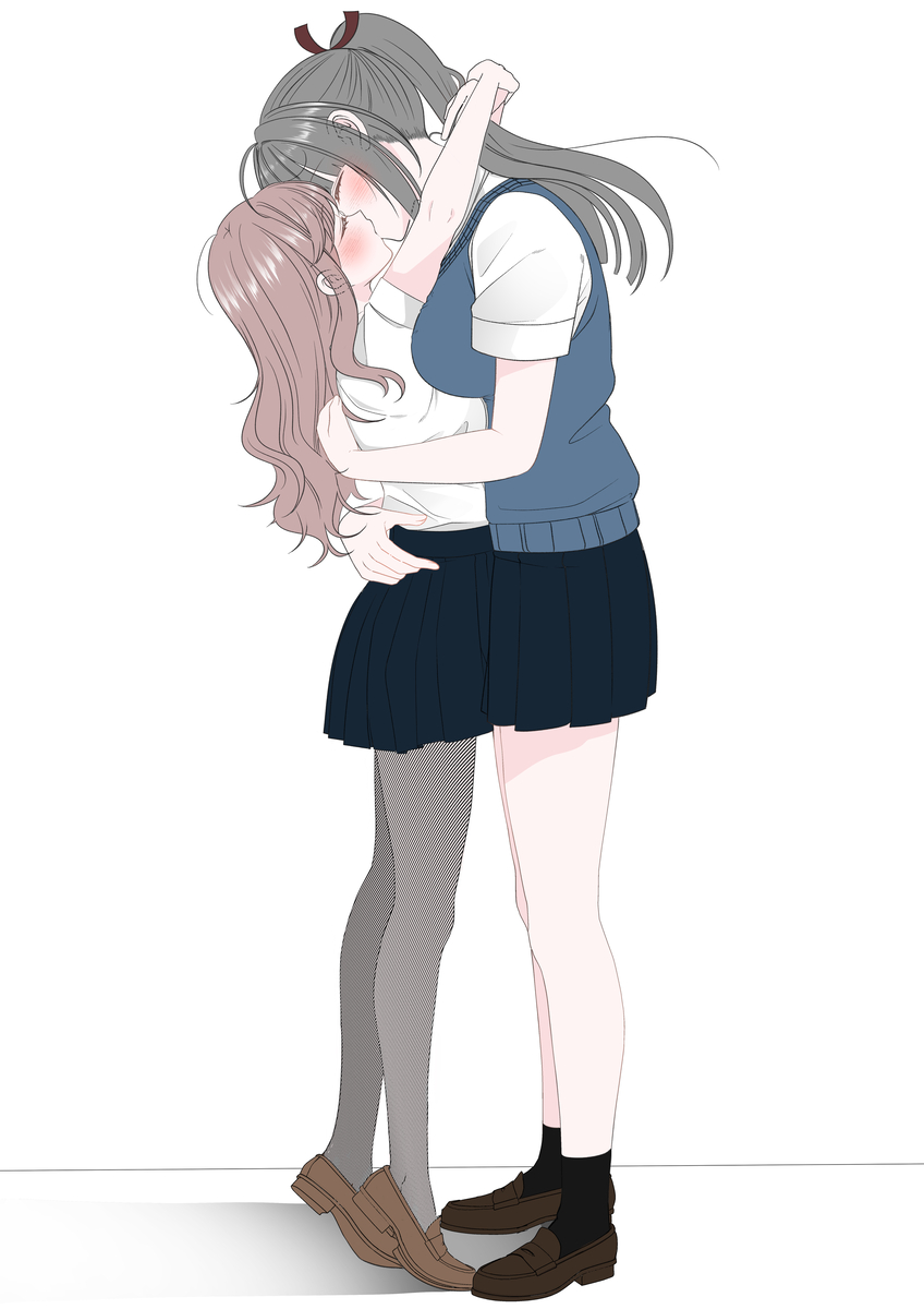 This is a pixiv picture whose title is 身長差 体格差 JK百合.