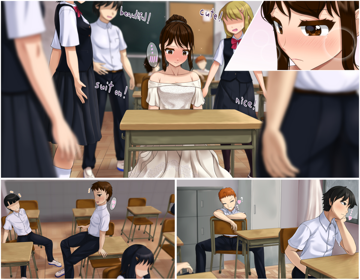 This is a pixiv picture whose title is 男子高校生は雨に降られて花嫁になる・その後.