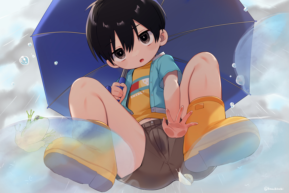 This is a pixiv picture whose title is 雨の日に発見するショタ.