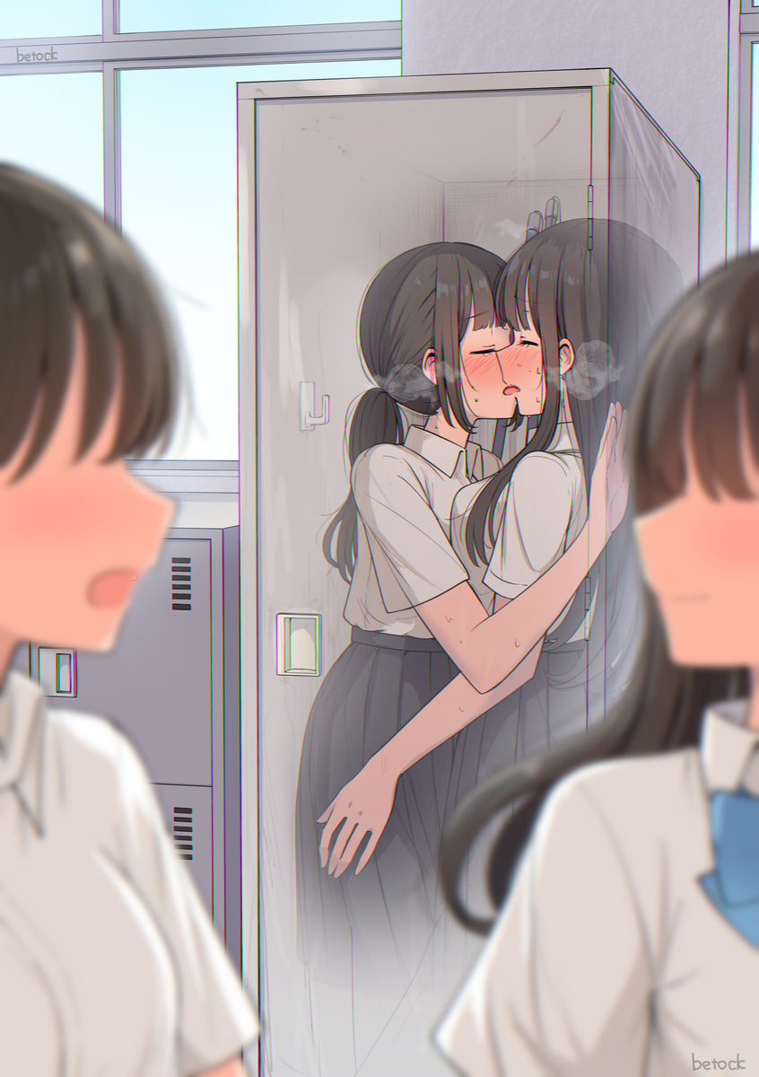 This is a pixiv picture whose title is ロッカーの中でキス.
