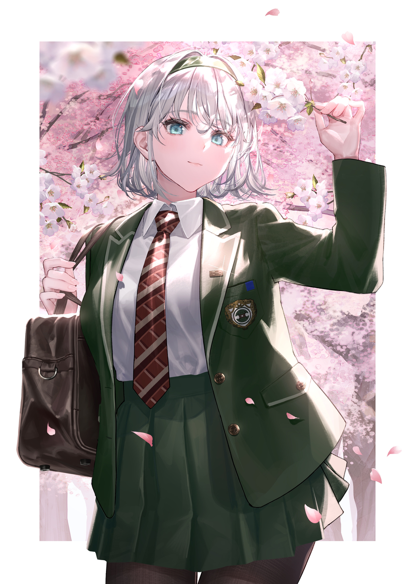 This is a pixiv picture whose title is 桜と令嬢.