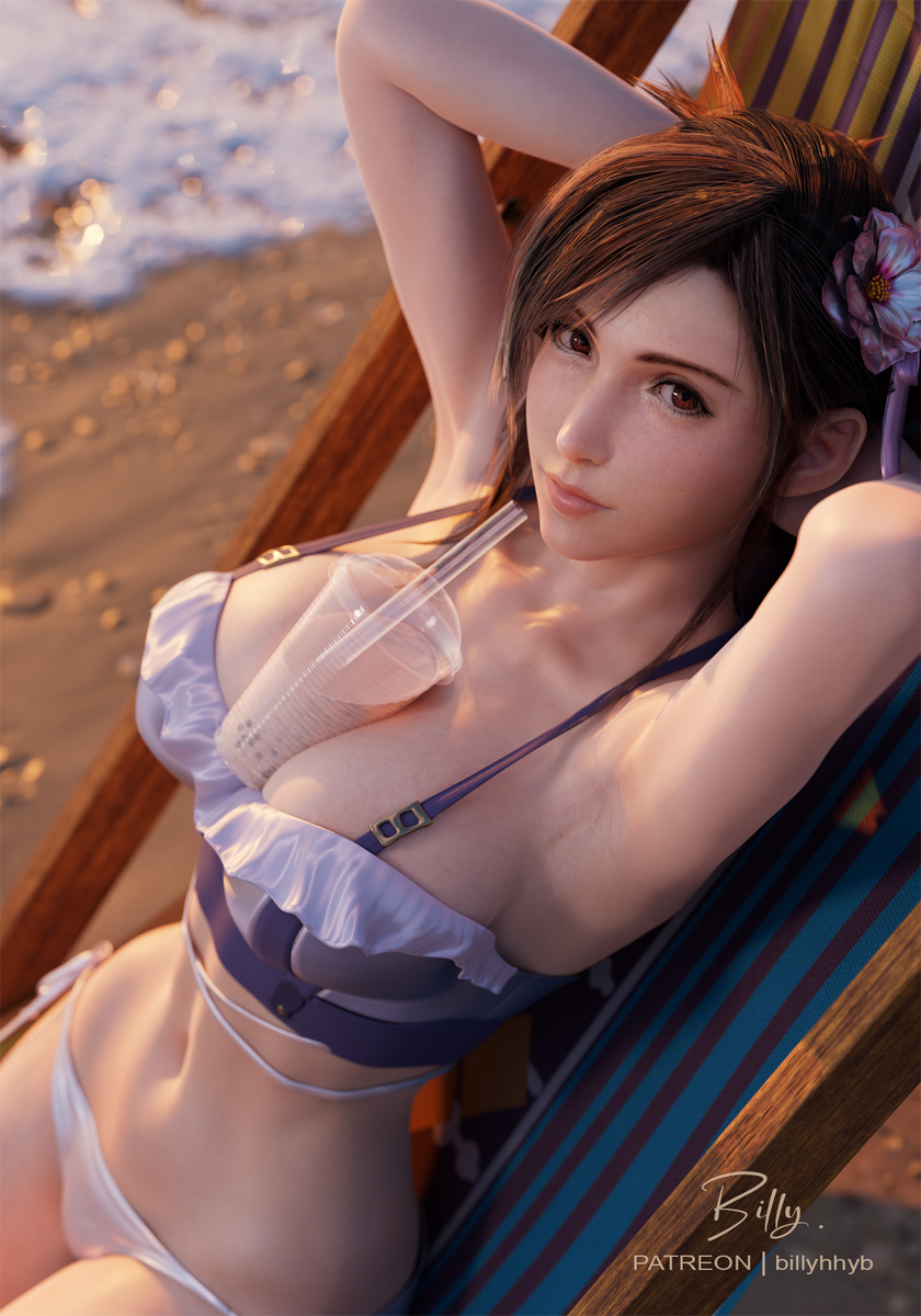 This is a pixiv picture whose title is Tifa in her swimsuit.