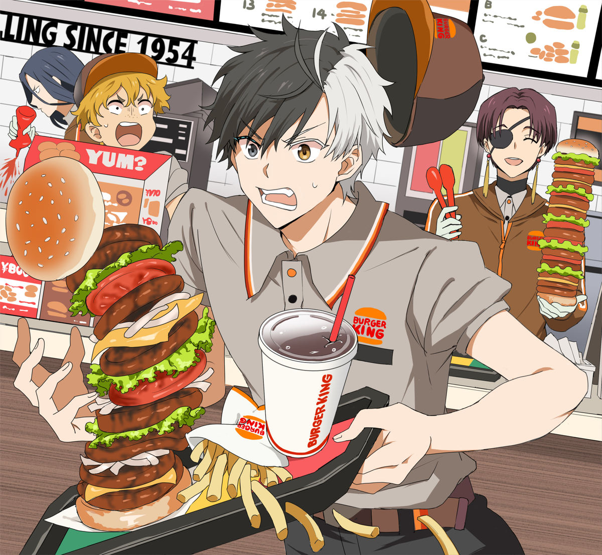 This is a pixiv picture whose title is バーガーキング.