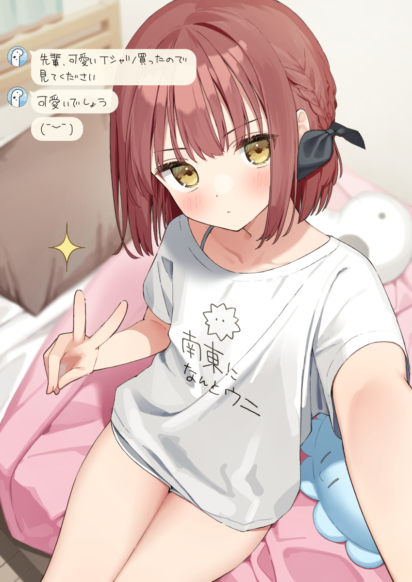 This is a pixiv picture whose title is かわいいTシャツの自撮りを送ってくれる双子のお姉ちゃん.