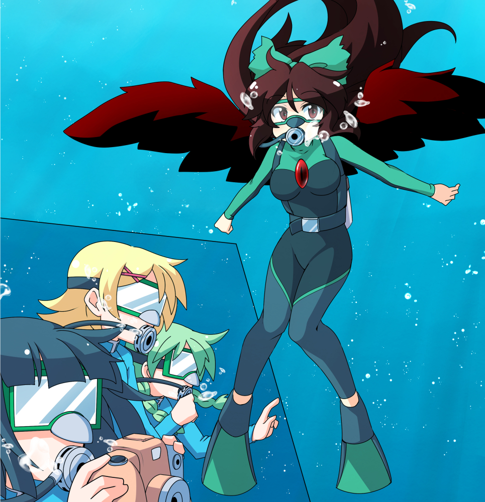 This is a pixiv picture whose title is 「skeb」ダイバー空&モブ河童.