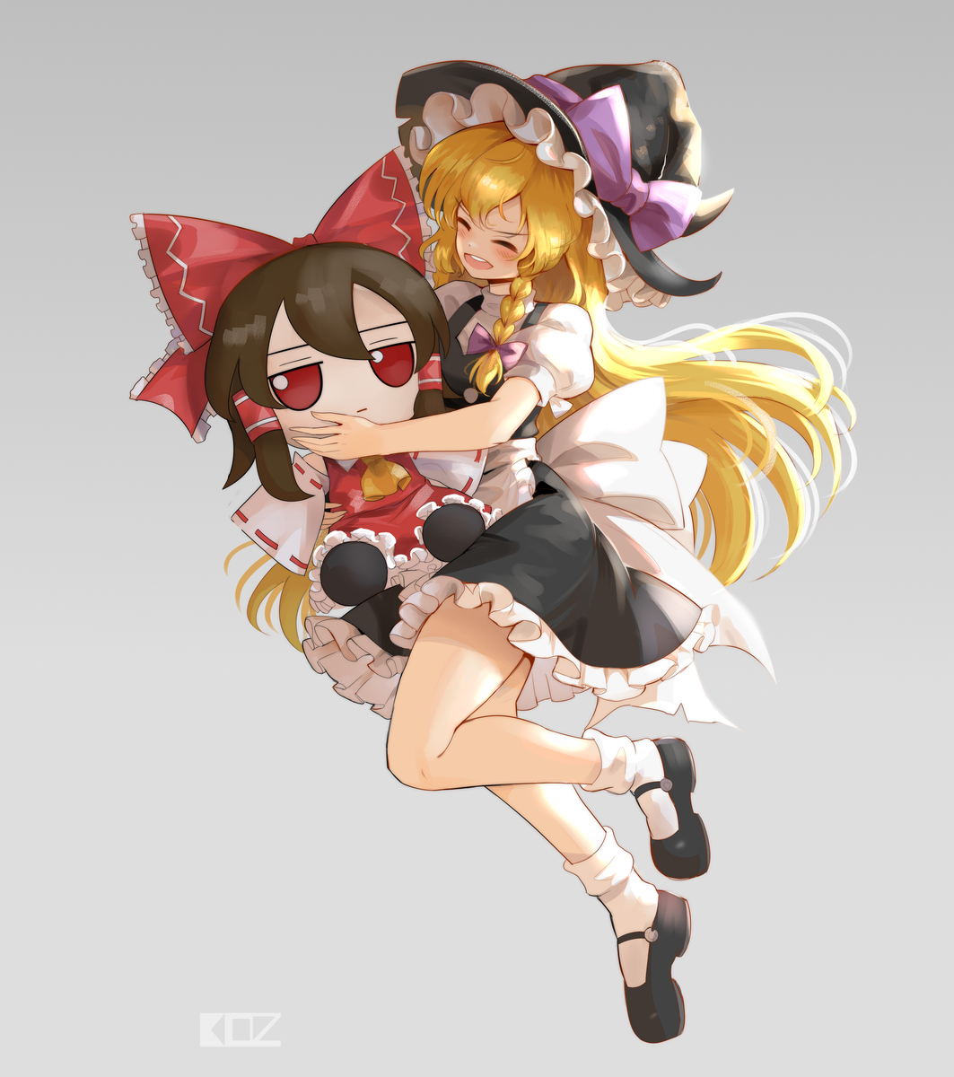 This is a pixiv picture whose title is Marisa Holding Reimu Fumo.