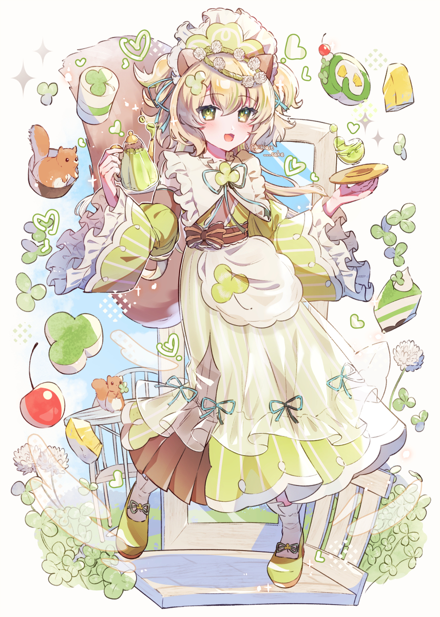 This is a pixiv picture whose title is ☘️×🍵.