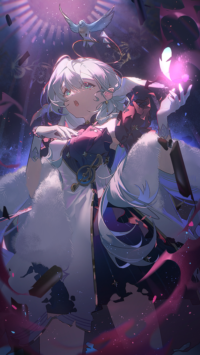 This is a pixiv picture whose title is “歌声可以击碎苦难”.